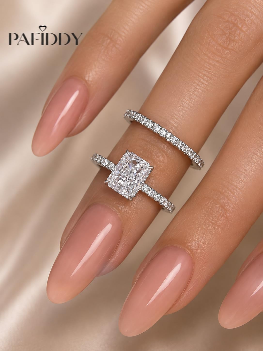 1.5 Carat Radiant Cut Engagement Ring Set, S925 Silver 5A Cubic Zirconia Wedding Ring Set for Women