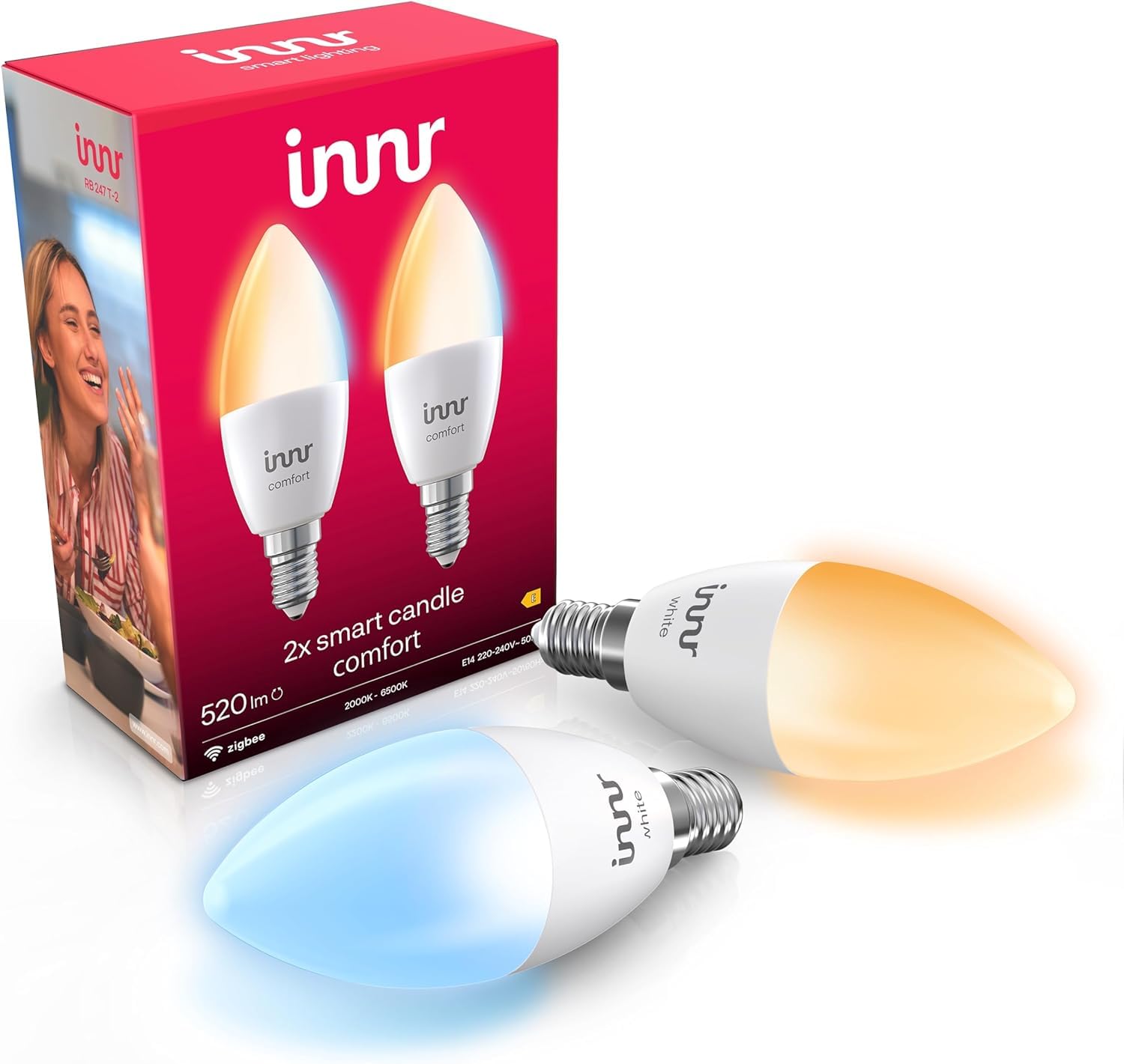 innr innr Zigbee Smart Lampe E14, funktioniert mit Alexa und Hue* (Bridge erforderlich), Warmweiß bis Kaltweiß, Glühbirne E14 Dimmbar, Smart Home Lampe, 2 Stück