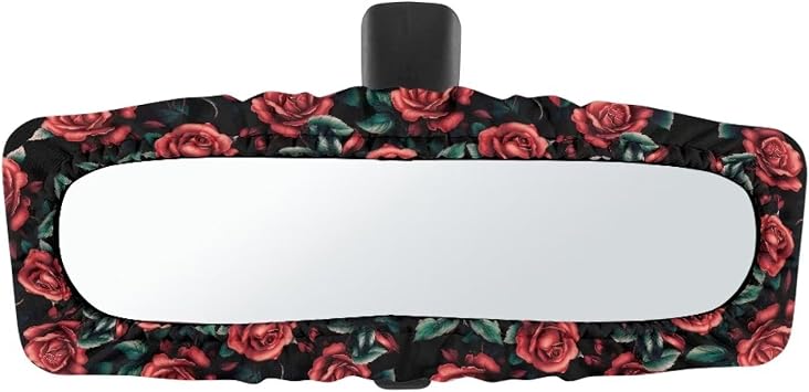 Rose Rearview Mirror Cover Car Interior Trim Cover Elastic Band Dustproof for Cars SUVs Vans Sedans for Women Men Travel