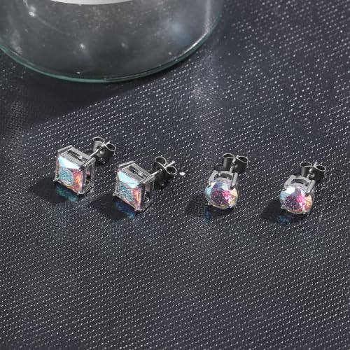 Image of NEWITIN 2 Pairs Silver Stud Earrings for Women Hypoallergenic Earring Stainless Steel Inlaid Cubic Zirconia Studs Earring Diamond Halo Stud Earrings for Women Men