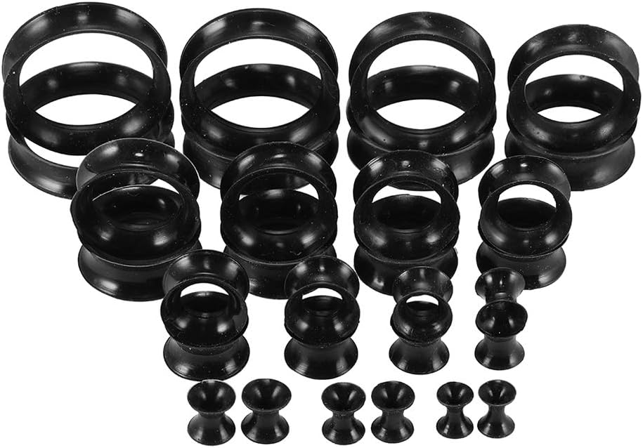 Xpircn 15 Pairs Thin Silicone Gauges Flexible Skin Ear Tunnles Plugs Double Flared Hollow Expander Ear Piercing Jewelry 3mm-30mm (Mixed Gauges)