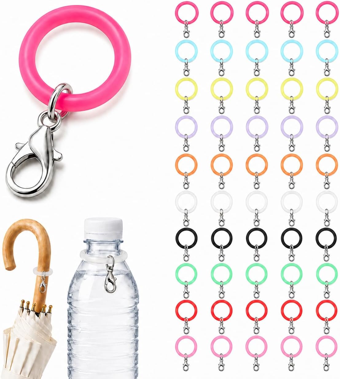 50 Clear White Stretchable Silicone Rings with Lobster Clasps