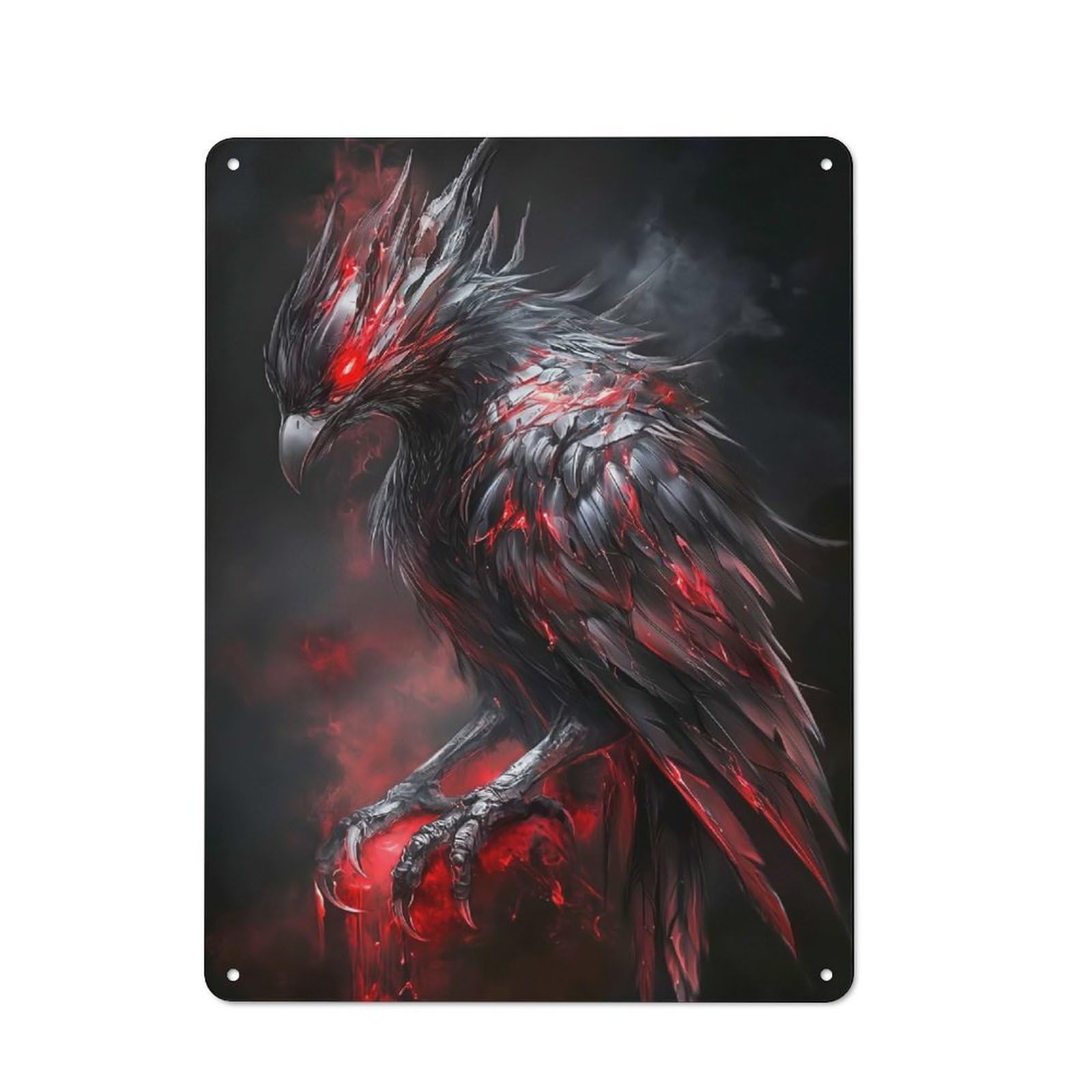 Fiery Raven Metal Wall Plaque 40x30cm, Simple Retro Office Wall Decor for Office, Study, Studio Or Hallway