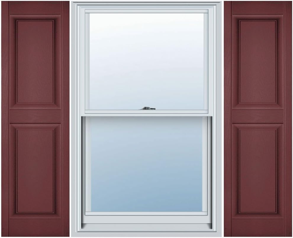 14.5 in. W x 35 in. H Builders Edge, Custom Two Equal Panels, Raised Panel Shutters, Includes Matching Installation Spikes (Per Pair), 078 - Wineberry