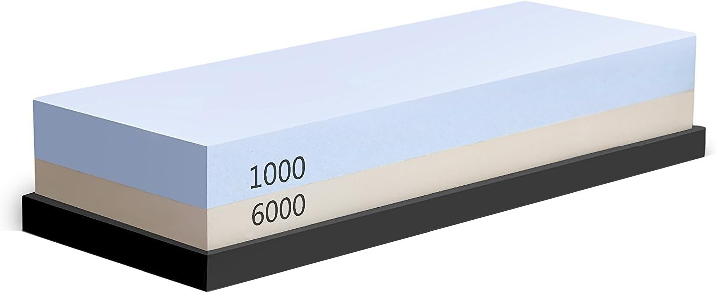 Whetstone POMEX Knife Sharpening Stone for Knives,2 Sided 1000/6000 Grit waterstone with Rubber Non-Slip Base