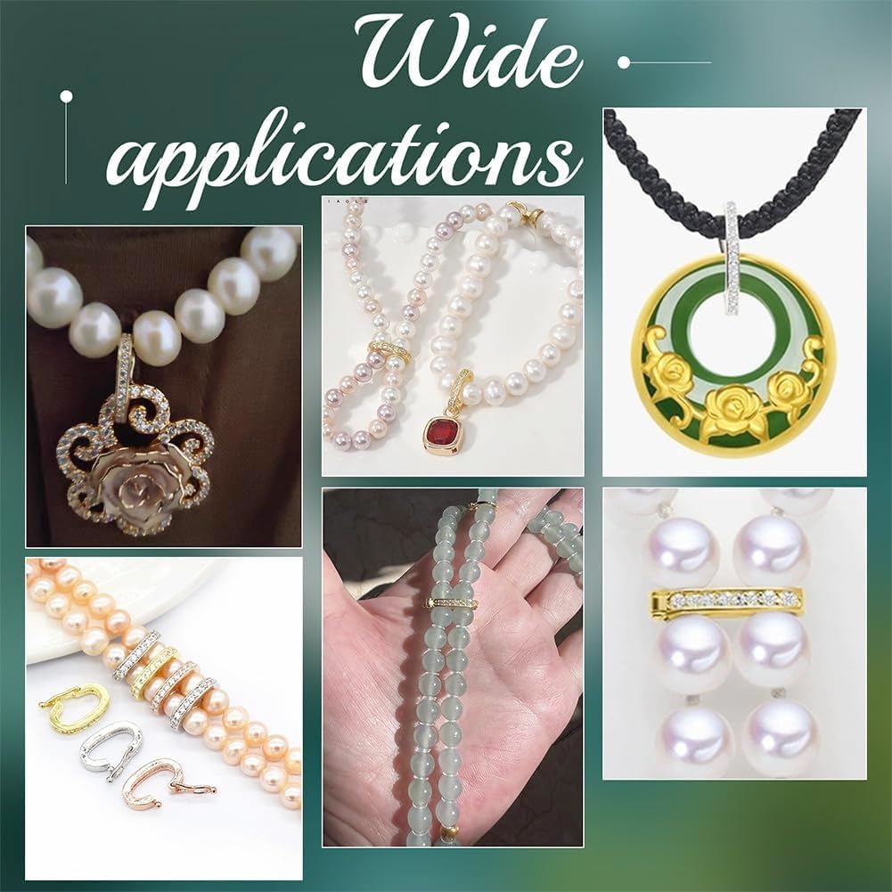 PH PandaHall 2pcs 925 Sterling Silver Enhancer Clasps, 12x9mm Jewelry Clasps Cubic Zirconia Clasps Connector Bracelet Clasp Pendant Spring Clasps for DIY Jewelry Findings Crafts Making, Golden/Silver - Image 6