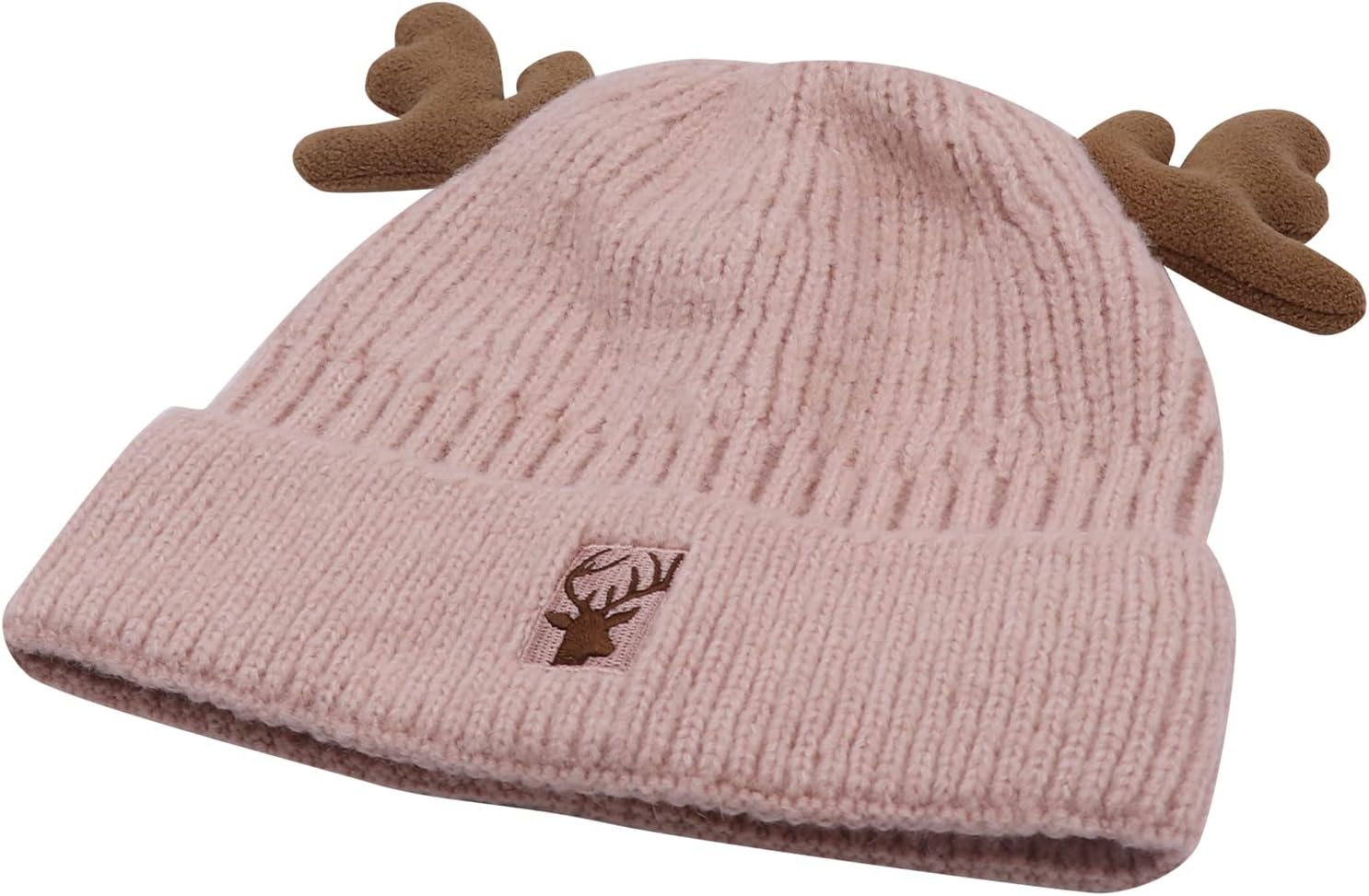 Cute Reindeer Moose Hat Winter Warm Knitted Beanie Cap Fleece Lined Crochet Antler Beanie Ski Skull Cap for Women,Pink - Image 7