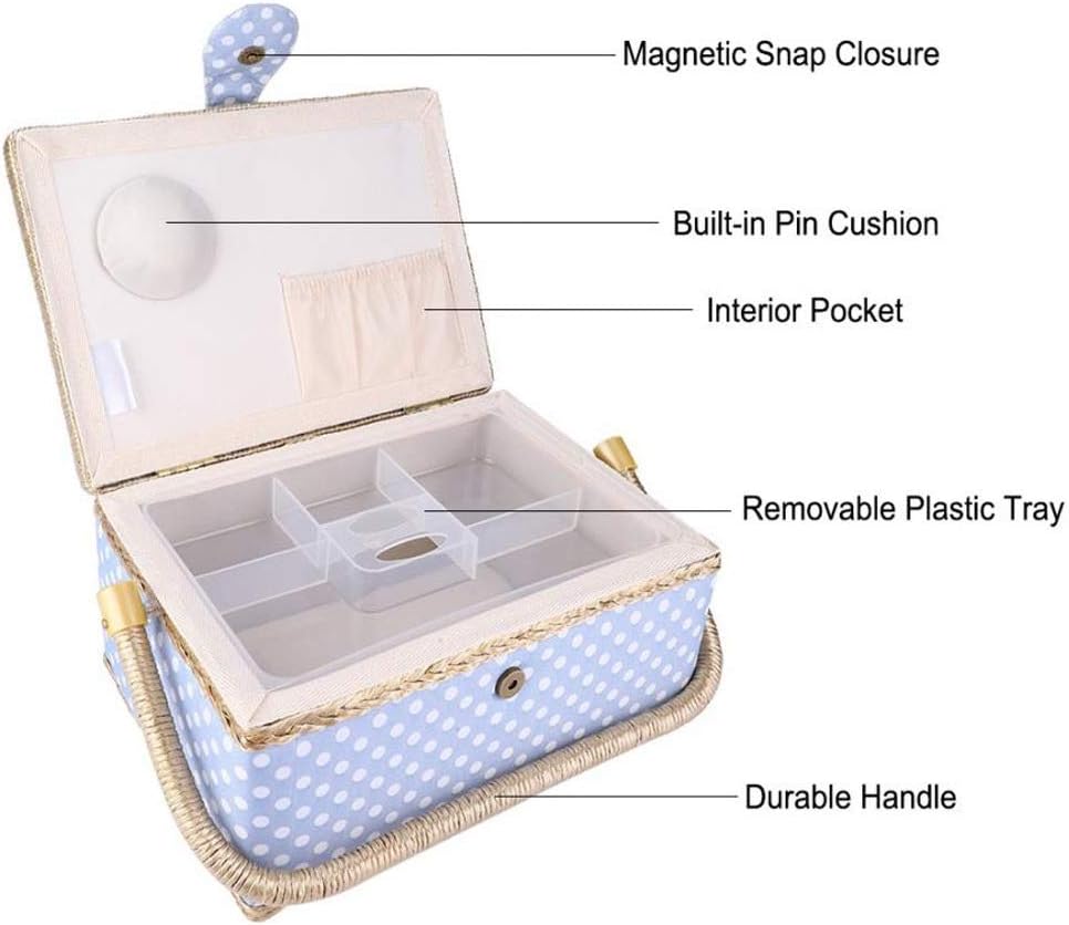 Handmade Sewing Basket Household Fabric Craft Thread Needle Storage Box Organizer Flip Type