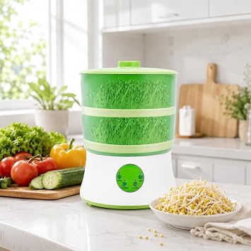 Bean Sprouts Machine, Intelligent Automatic Bean Sprouts Maker, LED Display Time, Seed Sprouter Kits, 2 Layers Function Large Capacity Seed Grow, Also for Radish, Alfalfa, Wheatgrass