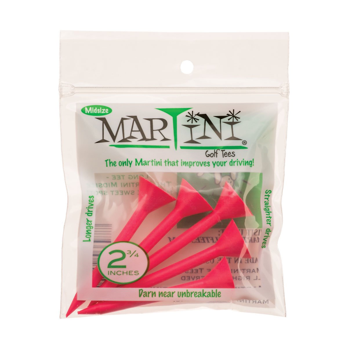 Martini Midsize 2 3/4" Golf Tees - Virtually Unbreakable, Pink, 0-1