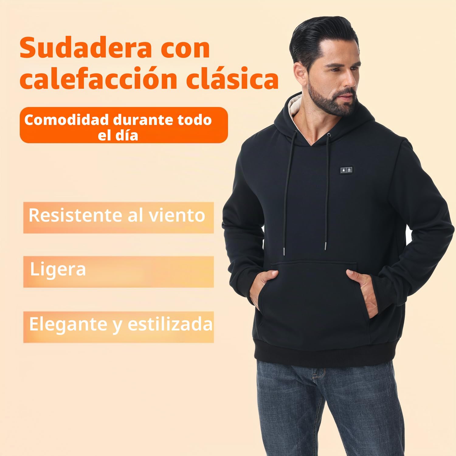 Loowoko Sudadera con Capucha calefactable Unisex con Power Bank 10000 mAh – 3 Niveles de Temperatura + 6 Zonas de Calor – Lavable – para Trabajo Exterior, Moto, Paseos