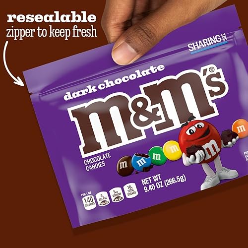 Miniatura 5 de M&M'S Caramelos de chocolate oscuro, chocolate a granel de tamaño familiar, bolsa oscura resellable de 18 onzas