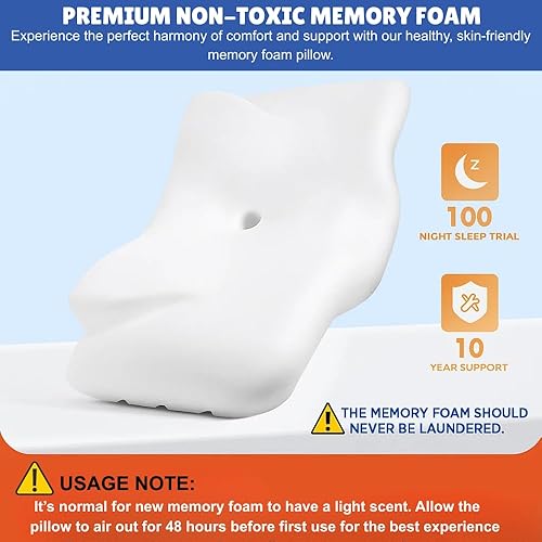 Miniatura 5 de Almohada cervical  Almohada ergonómica de contorno de espuma viscoelástica para aliviar el dolor de cuello, cuello y hombros  Ideal para dormir de