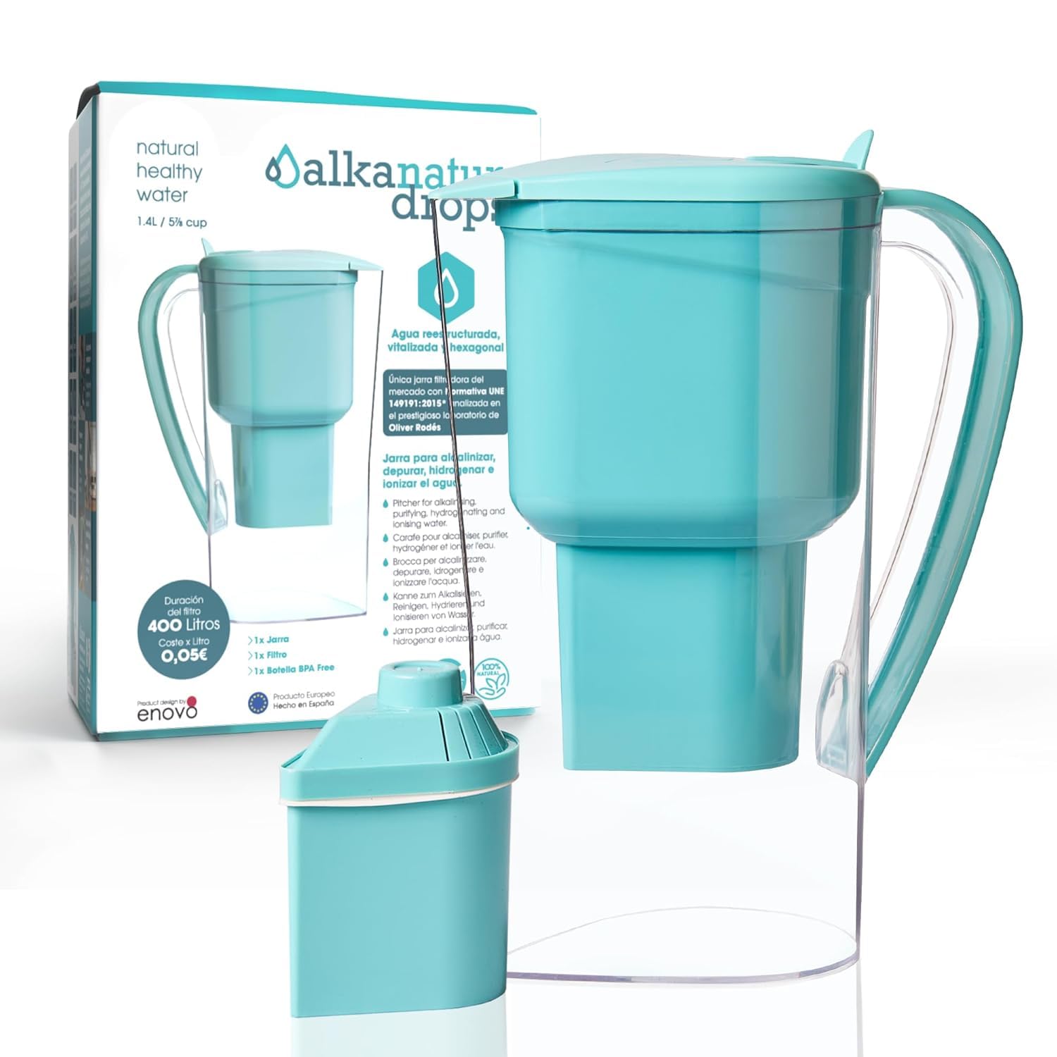 Jarra Filtradora Agua Grifo ALKANATUR 1,4 L Filtro Bajas Emisiones