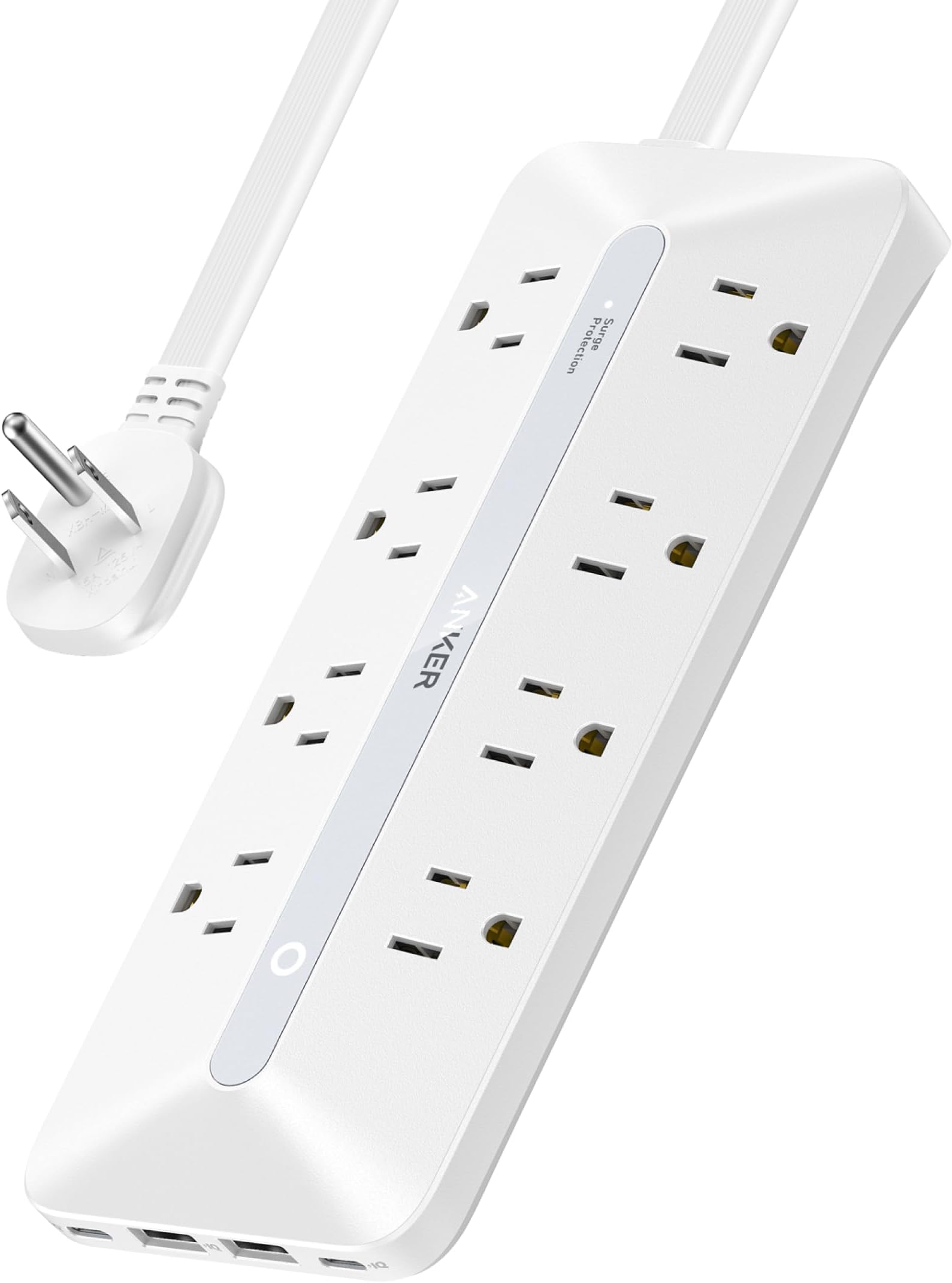 Power Strip with 900J Surge Protector, Flat Plug Extension Cord with Multiple Outlets, 8 AC, 2 USB A & 2 USB C Ports for 35W Max, 5ft Outlet Extender, Dorm Room Essentials, Home Office