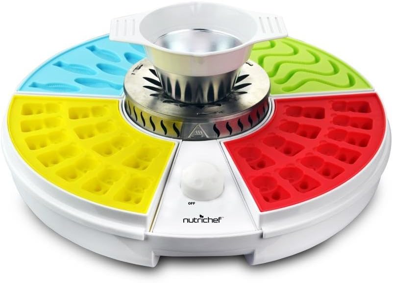 Upgraded NutriChef Gummy Candy Maker - Electric Candy Maker, Includes 4 Candy Molds, Shaped Candy Reusable, Dishwasher Safe, Electric Plug, Perfect For Party Favors for Kids, Snacks, 110V AC (PKGCM14)