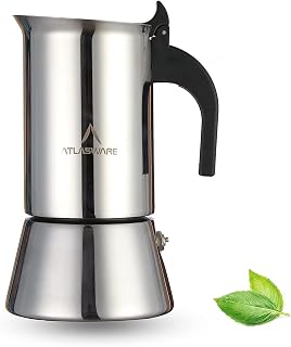 Atlasware Stainless Steel Mocha Design Coffee Maker | Induction, Gas, Hot Plate Compatible | Compact BPA Free Espresso Fil... Price In India