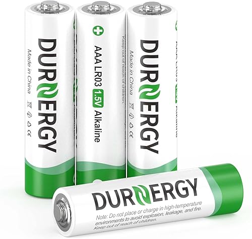 DURNERGY Paquete de 4 pilas AAA, 10 años de vida útil, pilas AAA triples de 1200 mAh para control remoto, pilas AAA, LR03 alcalinas