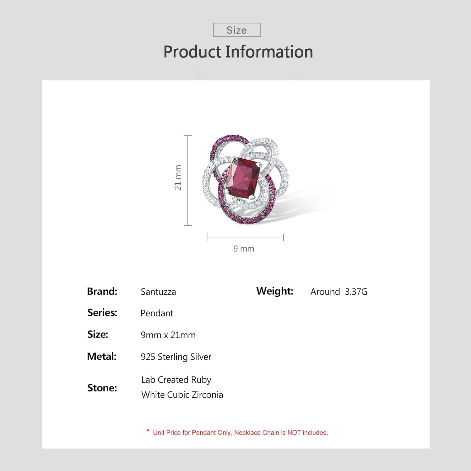 Santuzza 925 Sterling Silver Flower Shape Gemstone White Cubic Zirconia Pendant for Women - Image 4