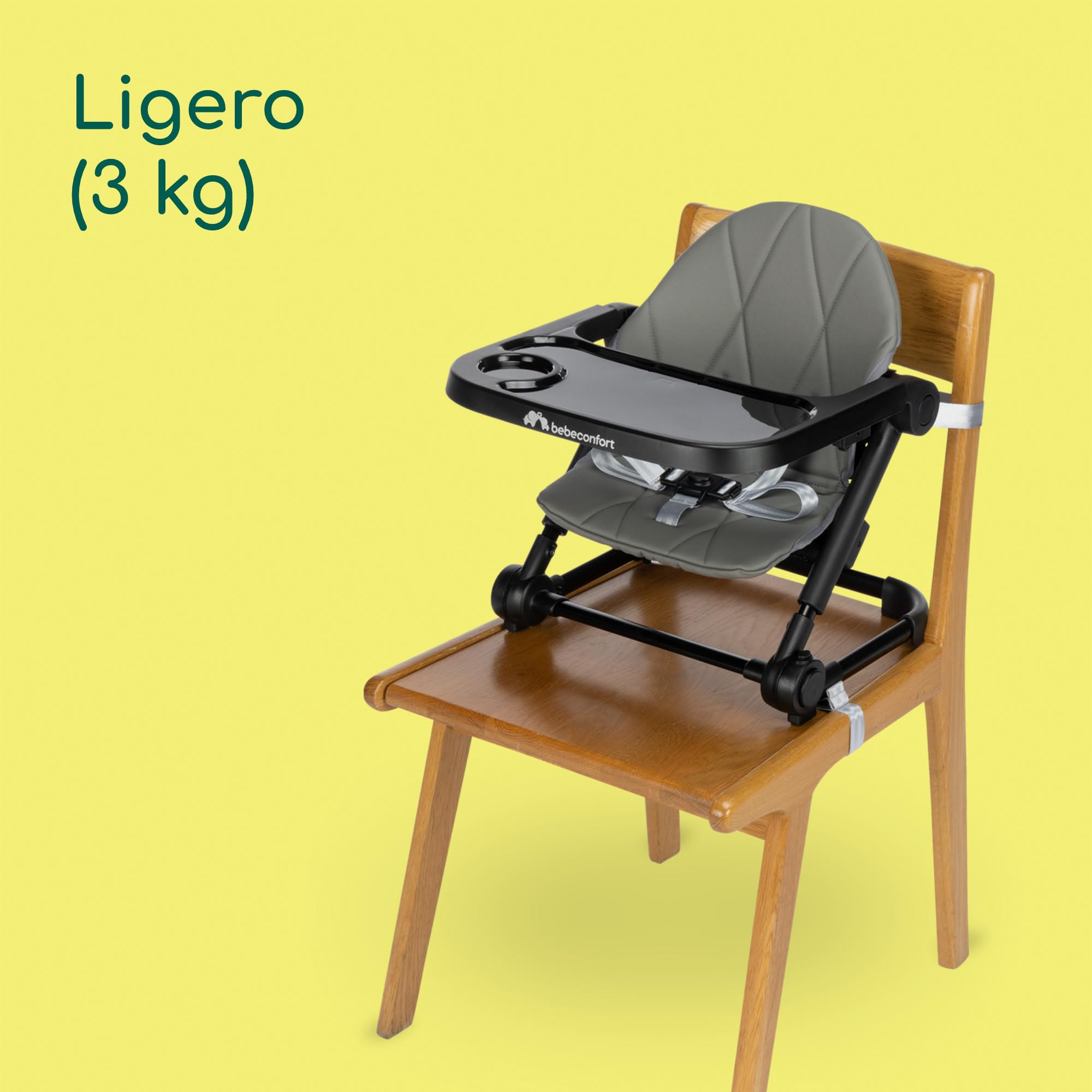 Bebeconfort Moly, Silla Elevadora para Niños, 6M-3Años, 9-15 kg, Trona Portátil para Bebés Ligera, Plegado Compacto, 3 Alturas Ajustables, Asiento de Mesa, 3 Posiciones de Bandeja, Tinted Grey