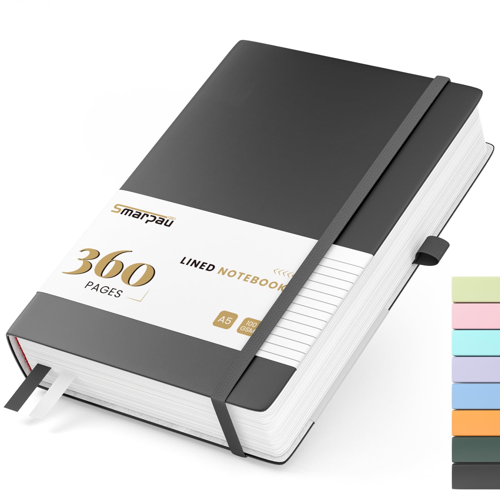 Smarpau Notebook A5 360 Pages, Lined Notebooks with Sticky Notes&Inner Pocket
