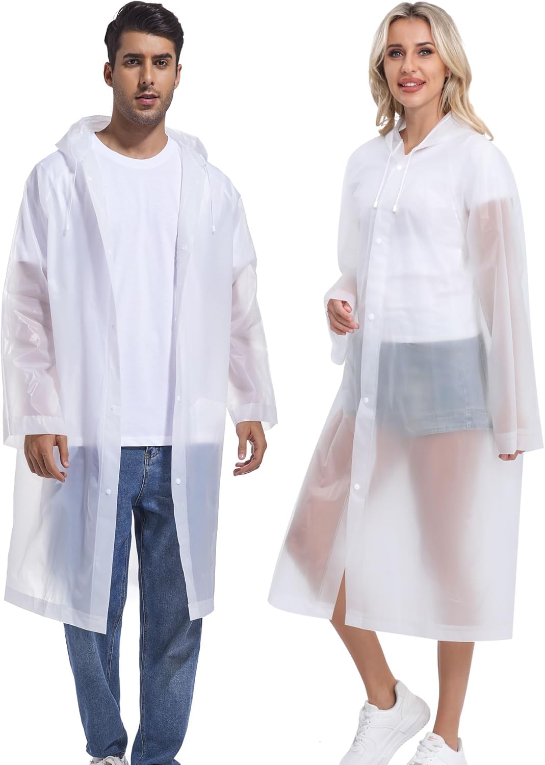 JYmusic Raincoats for Adults, Reusable Rain Jacket Rainwear with Hoods and Sleeves, Waterproof for Emergency, Outdoors, Camping (white)