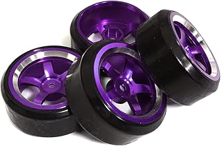 Integy RC Model C31346PURPLE 5 Spoke Complete Wheel & Tire Set (4) for Drift Racing (O.D.=62mm)