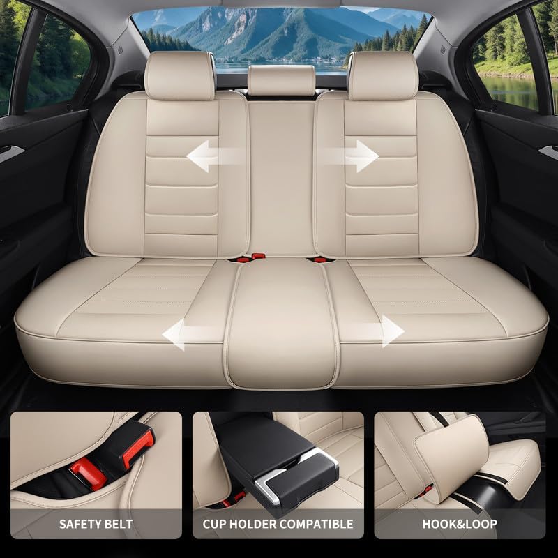 Car Seat Covers Full Set Fit for Toyota RAV4 Hybrid 2016-2025 2026 , Premium Faux Leather Waterproof Car Seat Protectors with Lumbar Support, Breathable Anti-Slip Easy to install (Beige,Full Set)