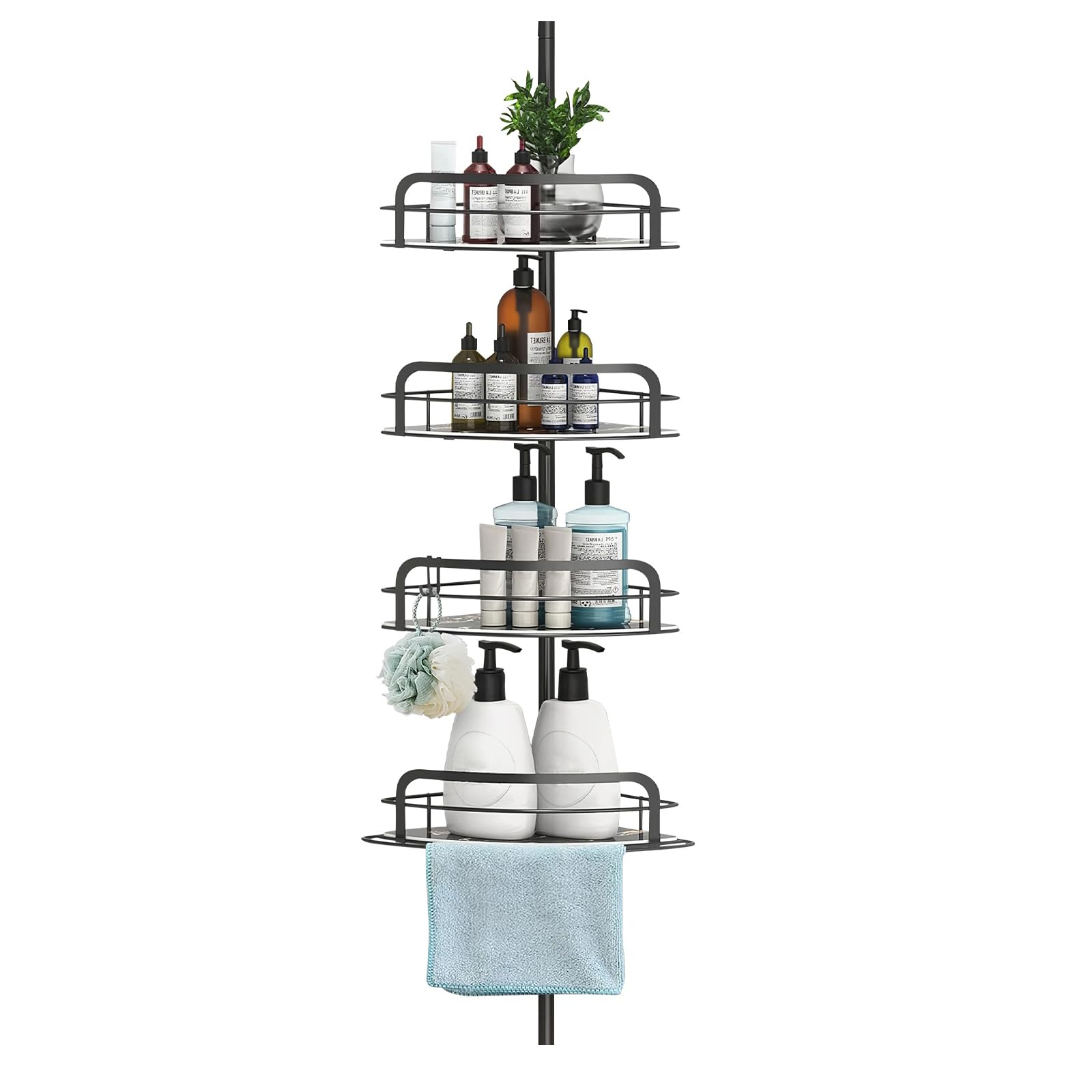 NeoHold Tension Pole Corner Shower Caddy 4-Tier Adjustable Shelf Bathroom Organizer Rust-Free Shampoo Storage Rack No Drilling Required
