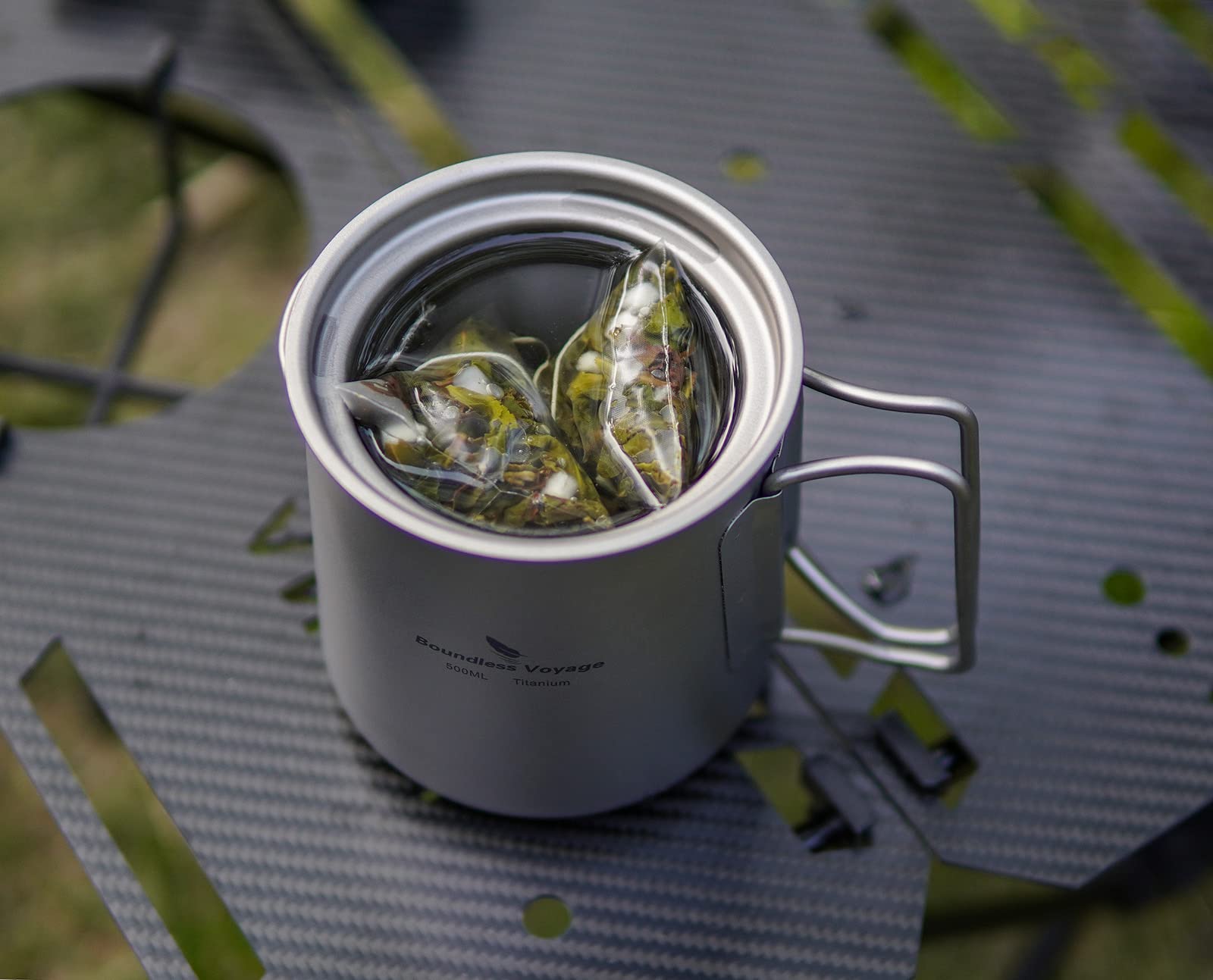 iBasingo Tytanowy kubek 500 ml z filtrem 120 ml i 180 ml zestaw lekkich kempingowych naczyń do picia przenośny metalowy ekspres do kawy na świeżym powietrzu podróż piknik wędrówki z plecakiem ogród