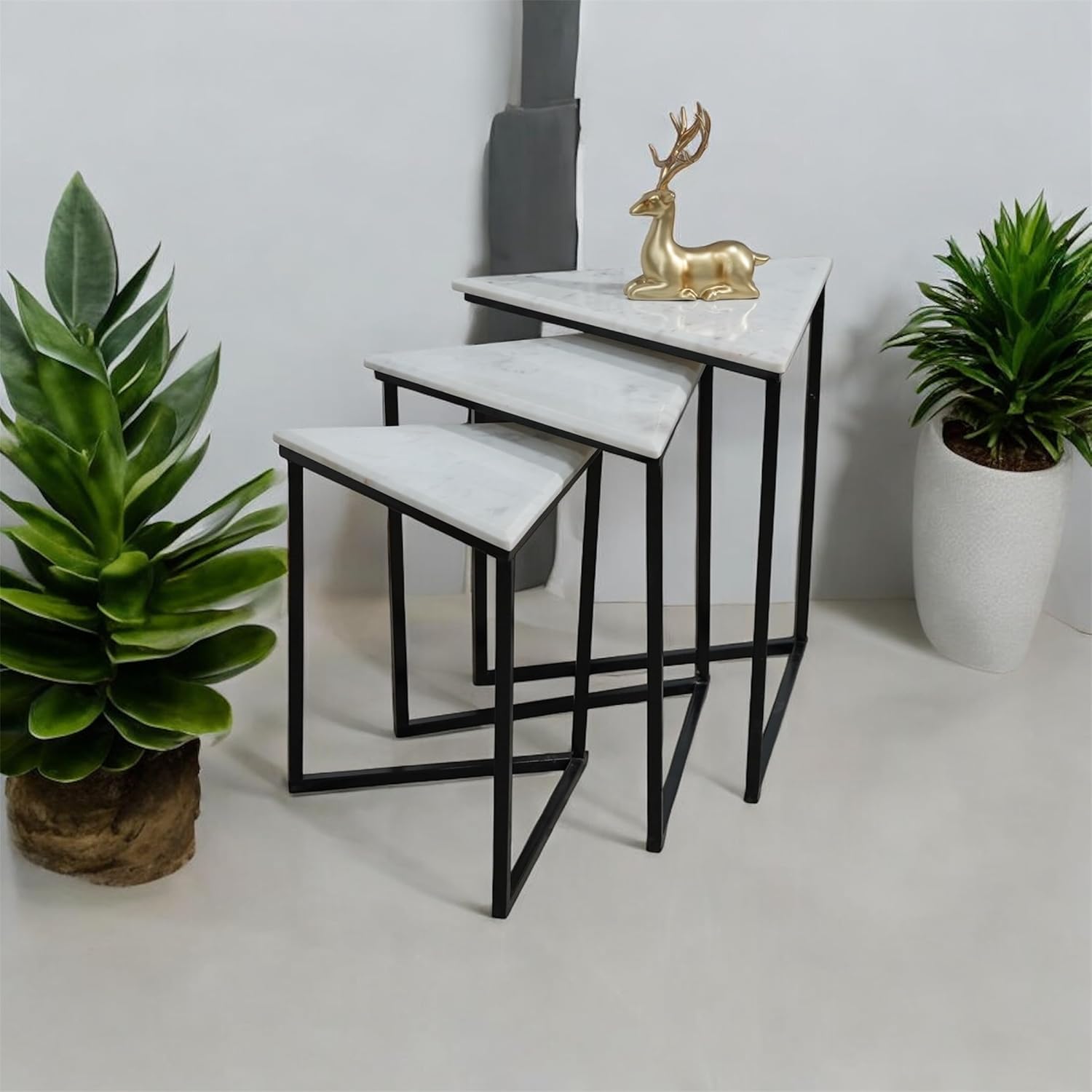 R N Marble & Handicraft 3D Modern Three Corner Side Table 3 Pcs Set for Living Room Bedroom