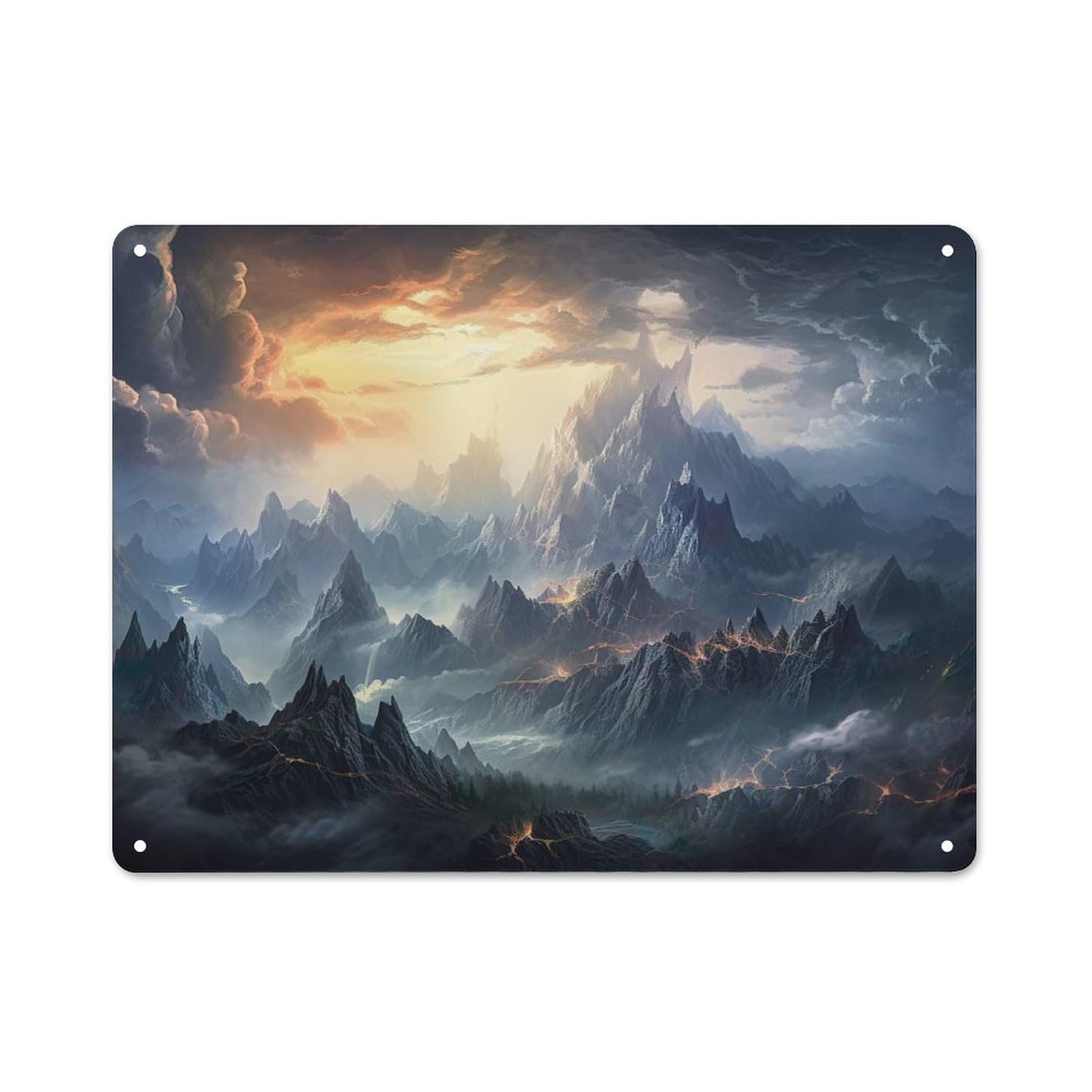 Junmoney Style-10 Sunset Mountains Storm Classic Metal Wall Decor 30X40cm, Decorative Tin Plaque For Cafe, Pub, Workshop Or Home Bar