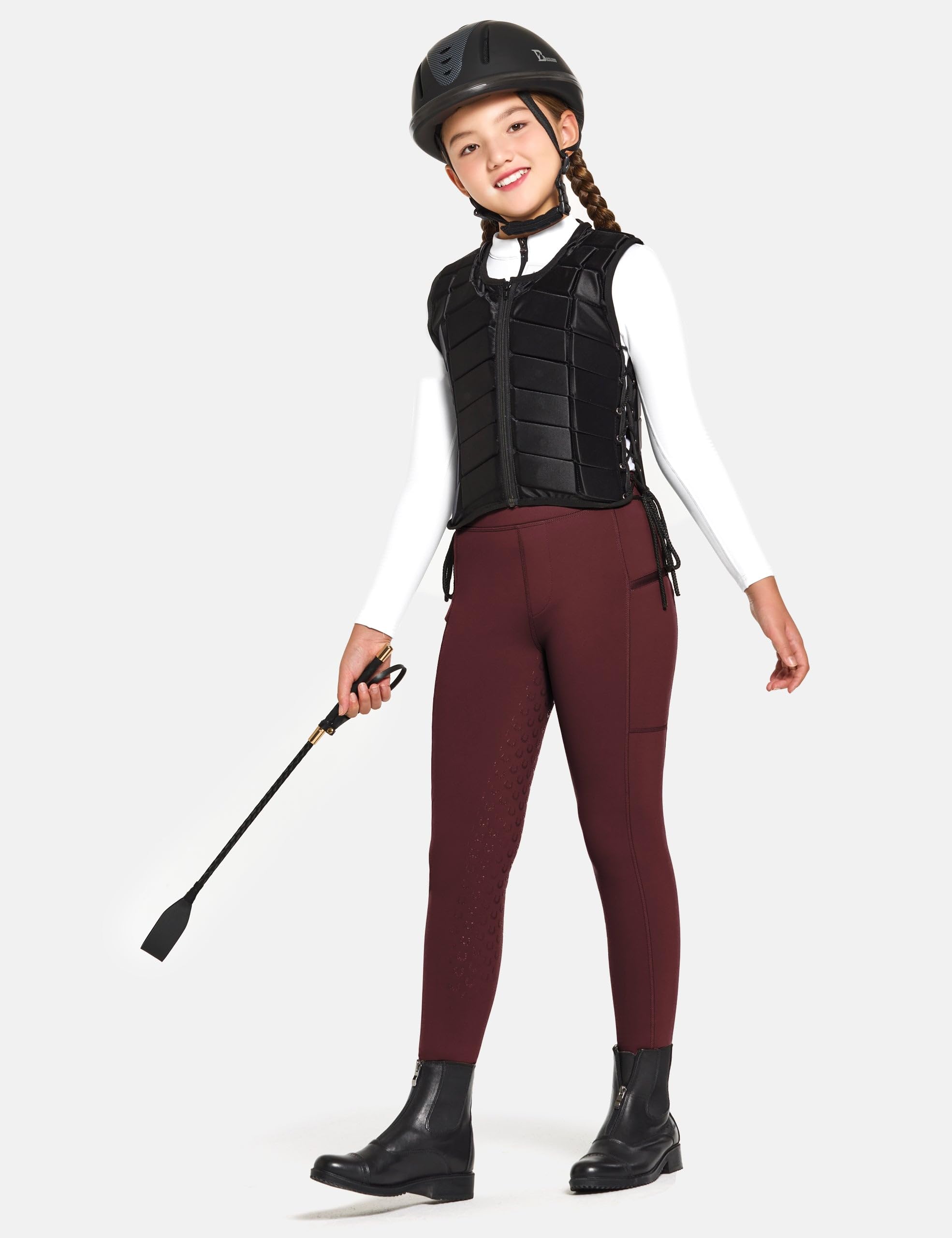 FitsT4 Sports Winterreithose Kinder Winter Reitleggings Mädchen Silikon Vollbesatz Thermo Reithose mit Handytasche und Taschen Grau XS