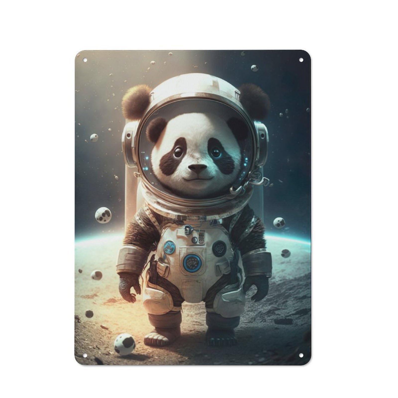 Junmoney Astronaut Space Panda Bear Rustic Tin Sign 40X30cm Featuring For Bar Or Restaurant, Seasonal Metal Wall Decor For Autumn Interiors