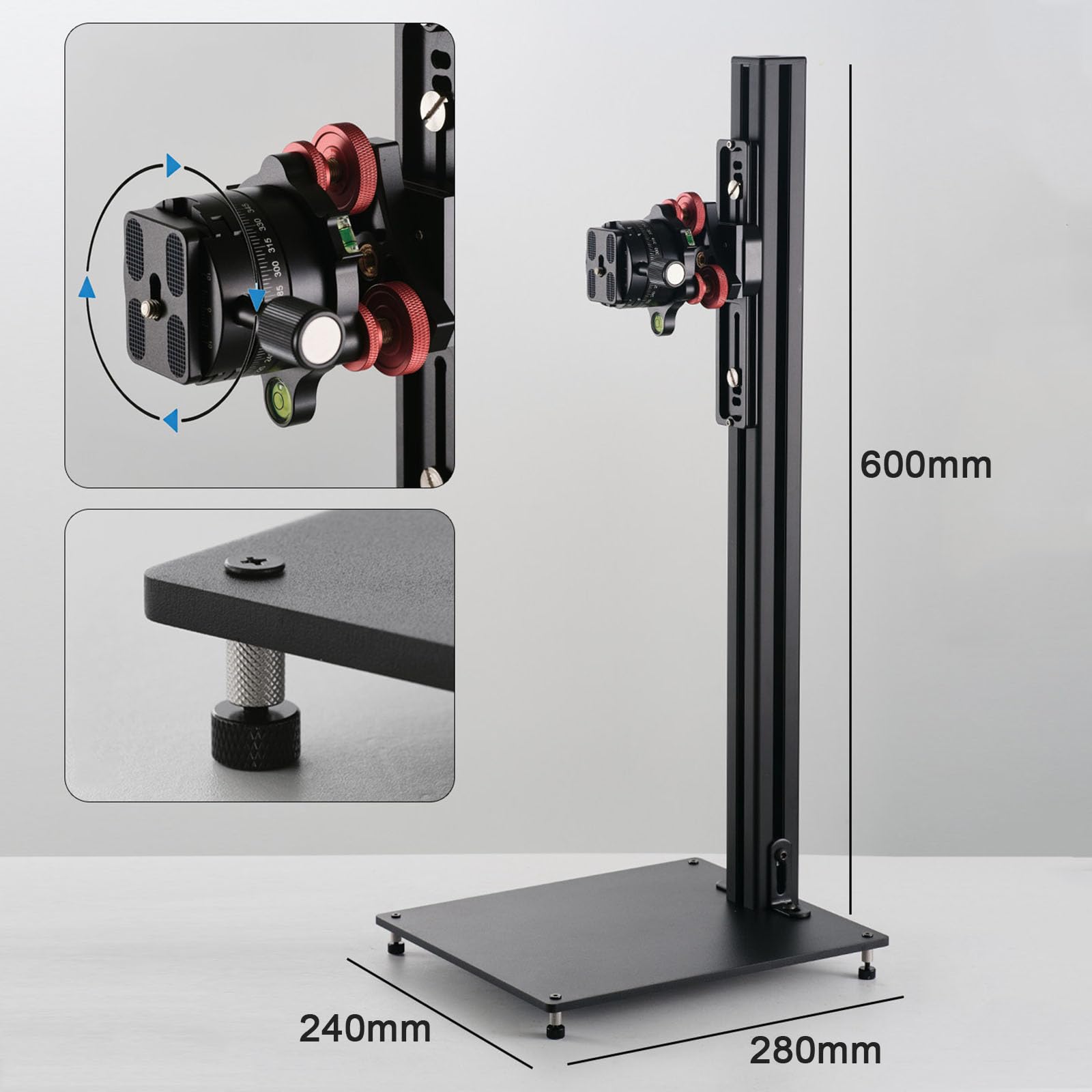 Soporte para Macrofotografía, Soporte De Aluminio De 600 Mm para Escaneo De Películas DSLR De 135 Y 120, con Cabezal De Ajuste Fino Micrométrico, Base De 24 X 28 Cm, para Fotografía