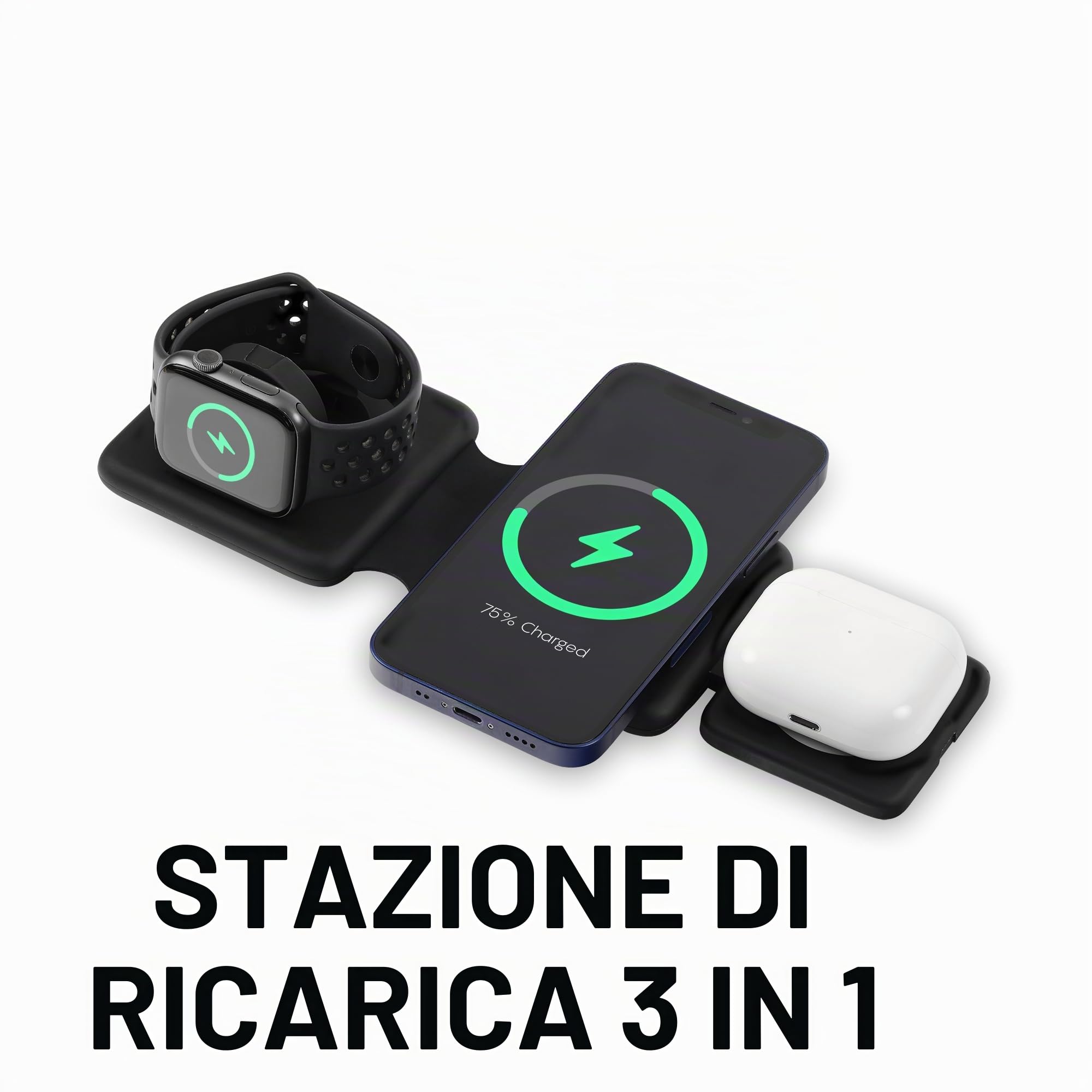 Reflex Active Compatto Wireless Qi Pieghevole 3 in 1 Tappetino Di Ricarica Da Viaggio