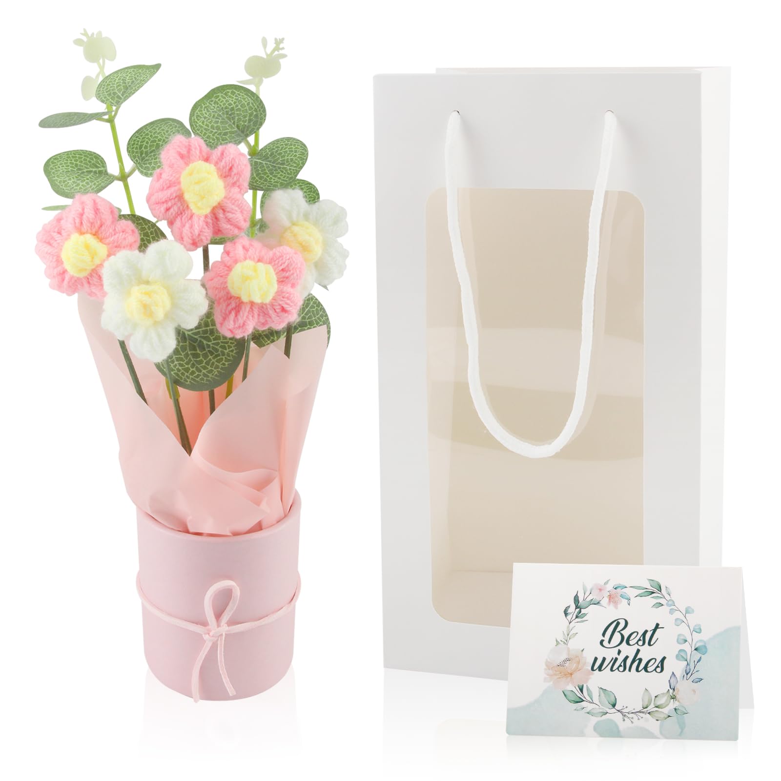 Bouquet de fleurs au crochet fait main en coton durable rose artificielle pour cadeau