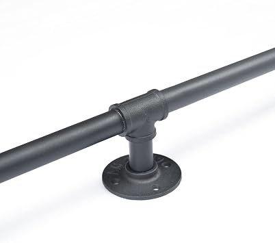 DIYHD 10FT Stair Black Pipe Handrail with 3 Wall Mount Supports,Rustic Black,Round Corner Style
