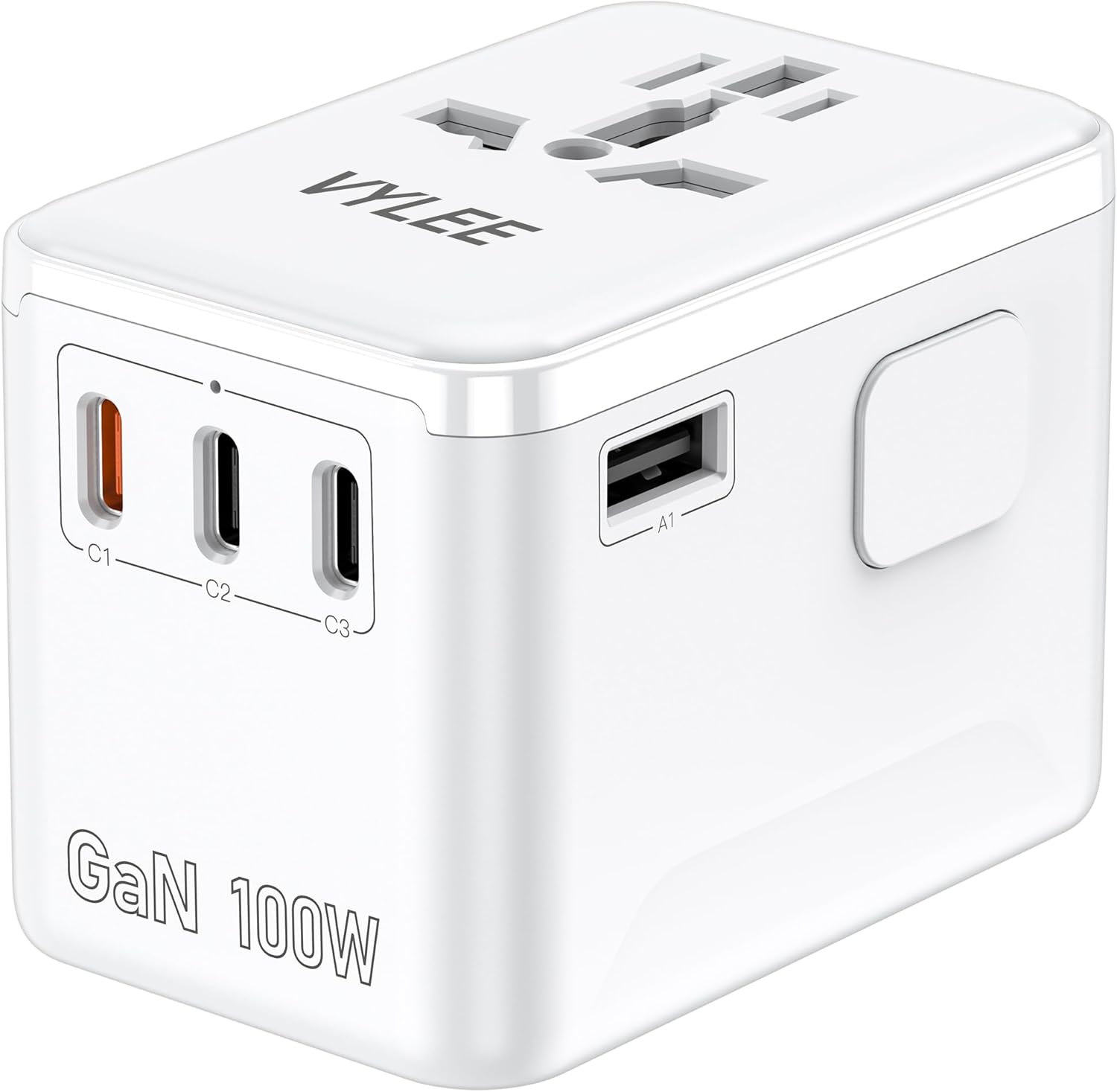 Product image of PD100W GaN Universal Travel Adapter, International Power Adapter in One, 3 USB C & 1 USB A & AC Outlet, Travel Adapter Worldwide Plug Adapter with USA EU UK AUS Plugs for Laptops,Tablets,Phones