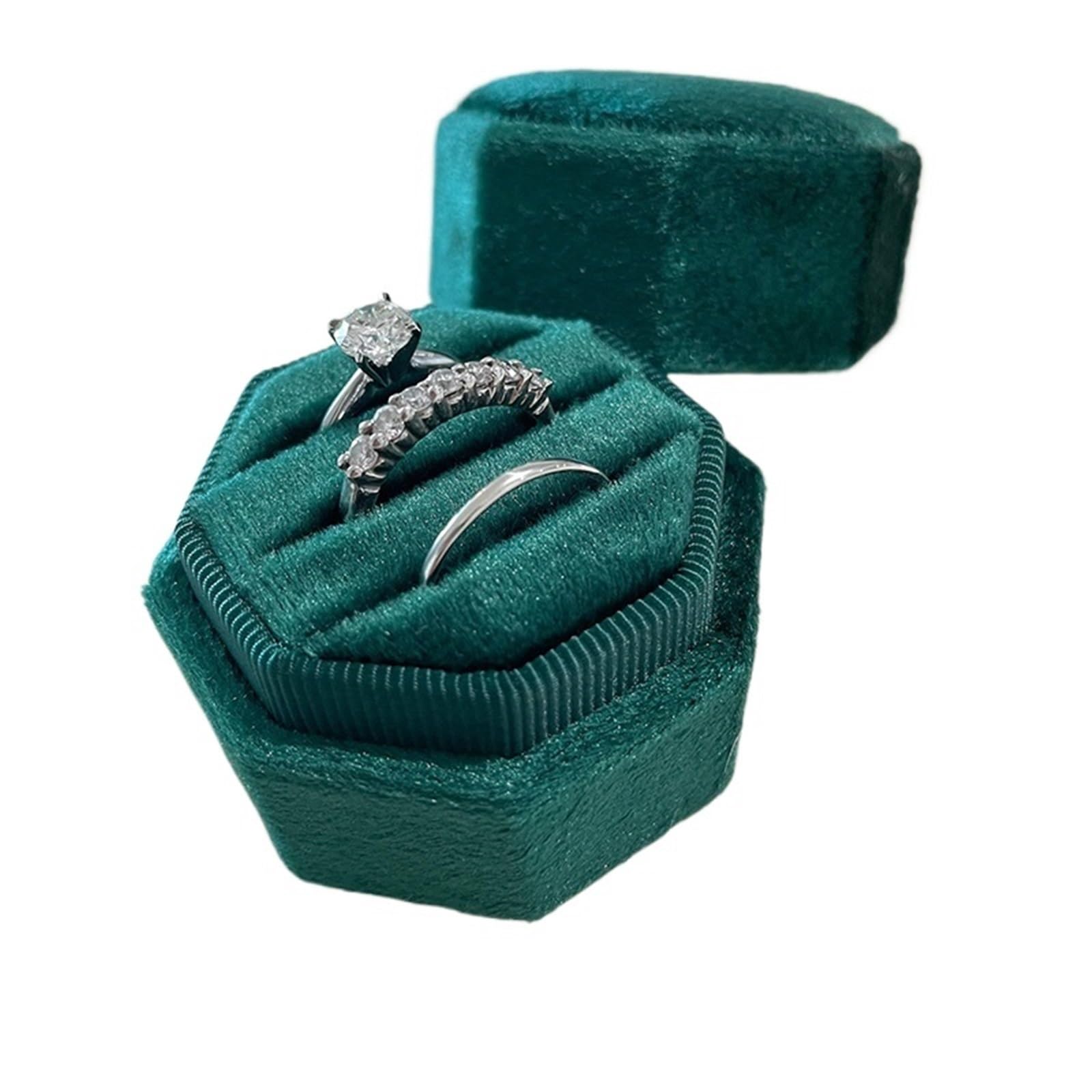 WWYYZAYC Topper Wedding Ring Box Octogon Boxs Engagement Proposal Idea Double/Triple Slot Holder(Green-Triple Slot,Color02)