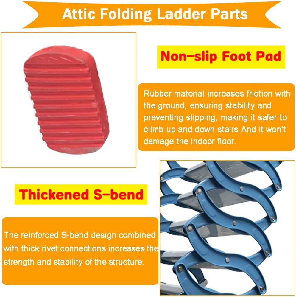 Blue Attic Loft Folding Ladder Narrow Wall-Mounted Attic Stairs 10+2 Steps Extension Loft Stairs 9.8ft Max Height Aluminum-Magnesium Alloy Pull Down Retractable Folding Ladder