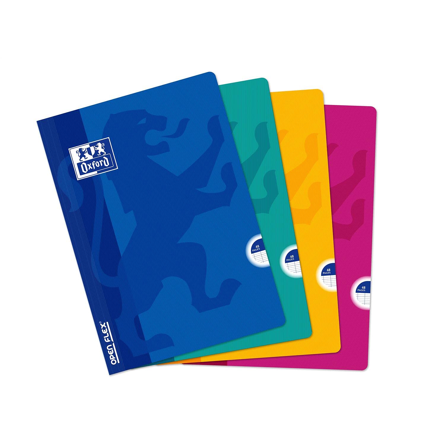 OXFORD Lot de 10 Cahiers OPENFLEX agrafé A4 48 pages grands carreaux 90g coloris aléatoire