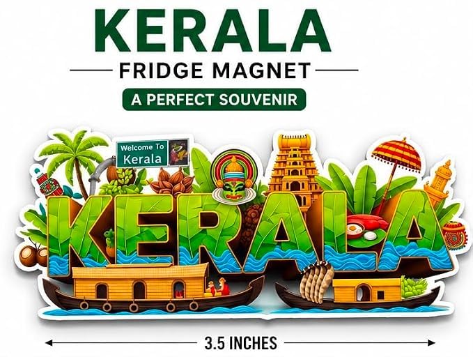 Image of Capio Art Kerala Fridge Magnet for Refrigerator | Kerala Tourism Decorative Magnet Sticker | Decorative Travel Memory Magnet for Fridge, Kitchen, Locker, Whiteboard, Office Decor & Metal Surfaces