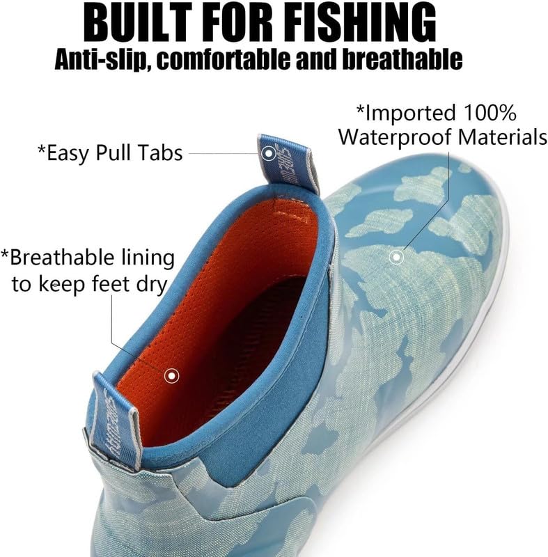 Image of SUREWAY Men's Ankle Fishing Deck Boots for Men-Waterproof,Professional Non-Slip Soles for Wet Slippery Surface,Neoprene Rubber Rain Boot /Shoes for Hunting Boating Gardening