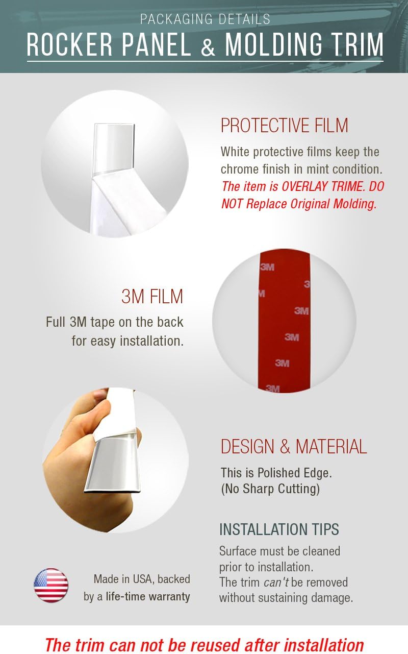 Made in USA! Compatible with 2007-2013 GMC Sierra Regular Cab Rocker Panel Chrome Stainless Steel Body Side Moulding Molding Trim Cover Top 1" 2PC Overlay