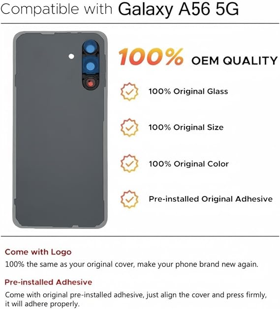 Galaxy A56 Back Glass Replacement for Samsung Galaxy A56 5G Rear Back Cover Glass Waterproof and Professional Repair Tool Kit SM-A566E(Awesome Olive)