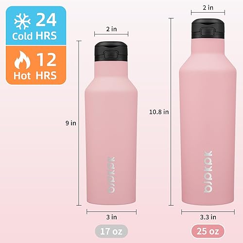 Miniatura 4 de BJPKPK Botella de agua aislada con pajilla, botellas de agua de acero inoxidable de 25 onzas con 2 tapas y asa de transporte, botella térmica