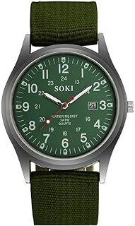 Orologio da polso, da uomo, cinturino in nylon con numeri arabi, quadrante analogico al quarzo