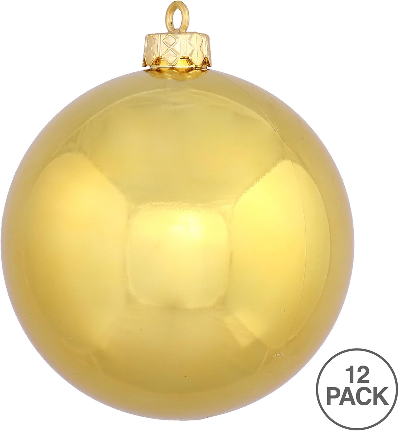Vickerman 2.75" Christmas Ornament Ball, Gold Shiny Finish, Shatterproof Plastic, UV Resistant, Holiday Christmas Tree Decoration, 12 Pack- Ready to Hang