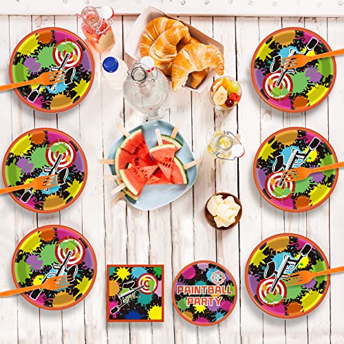 image for Wiooffen 96 Pcs Paintball Birthday Party Supplies Neon Glow Tableware 